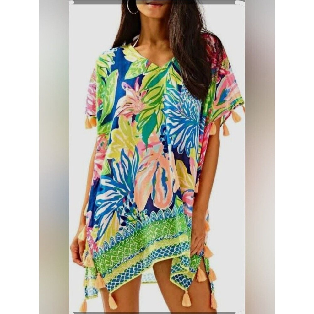 Lilly Pulitzer Castilla Tropical Floral Tassel Beach Cover-Up Size XXS/ XS